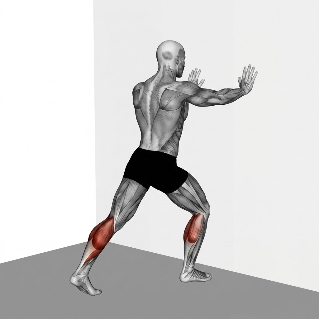 Calf Stretch With Hands Against Wall